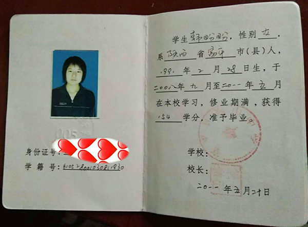 陜西省2000年高中畢業證樣本